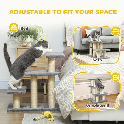 Dog Steps for Bed, 3 Step Adjustable Pet Stairs for Sofa with 6 Sisal Scratching Posts for Small Dogs & Cats, Grey
