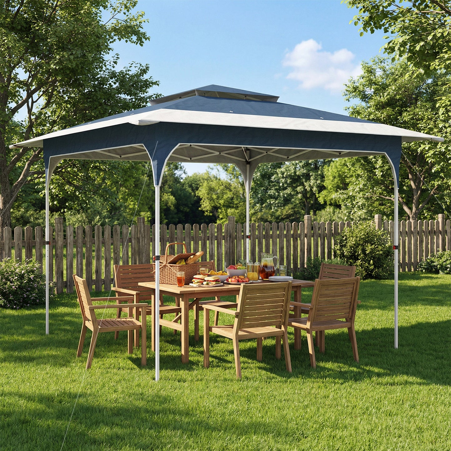 3.5 x 3.5 m Pop Up Gazebo with One-Push Setup, UPF50+ Double Tier Garden Party Tent Marquee with Carry Bag, Blue