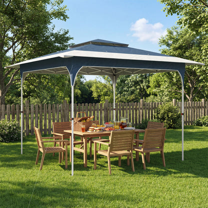 3.5 x 3.5 m Pop Up Gazebo with One-Push Setup, UPF50+ Double Tier Garden Party Tent Marquee with Carry Bag, Blue