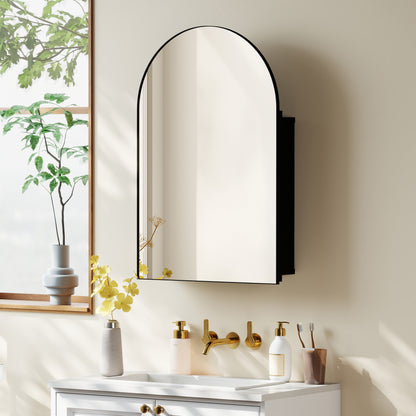 Bathroom Mirror Cabinet with Mirror, Arched Wall Mounted Bathroom Cabinet with Storage Shelves, Black