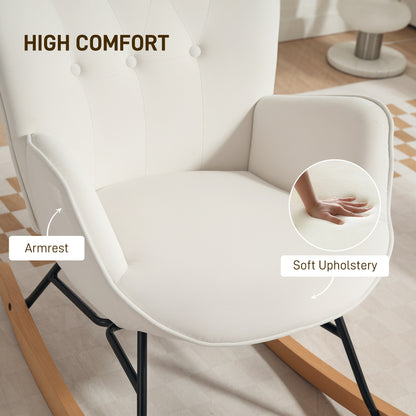 Rocking Chair, Modern Upholstered Velvet Armchair with Solid Wood Legs and Metal Frame for Living Room, Bedroom, Cream