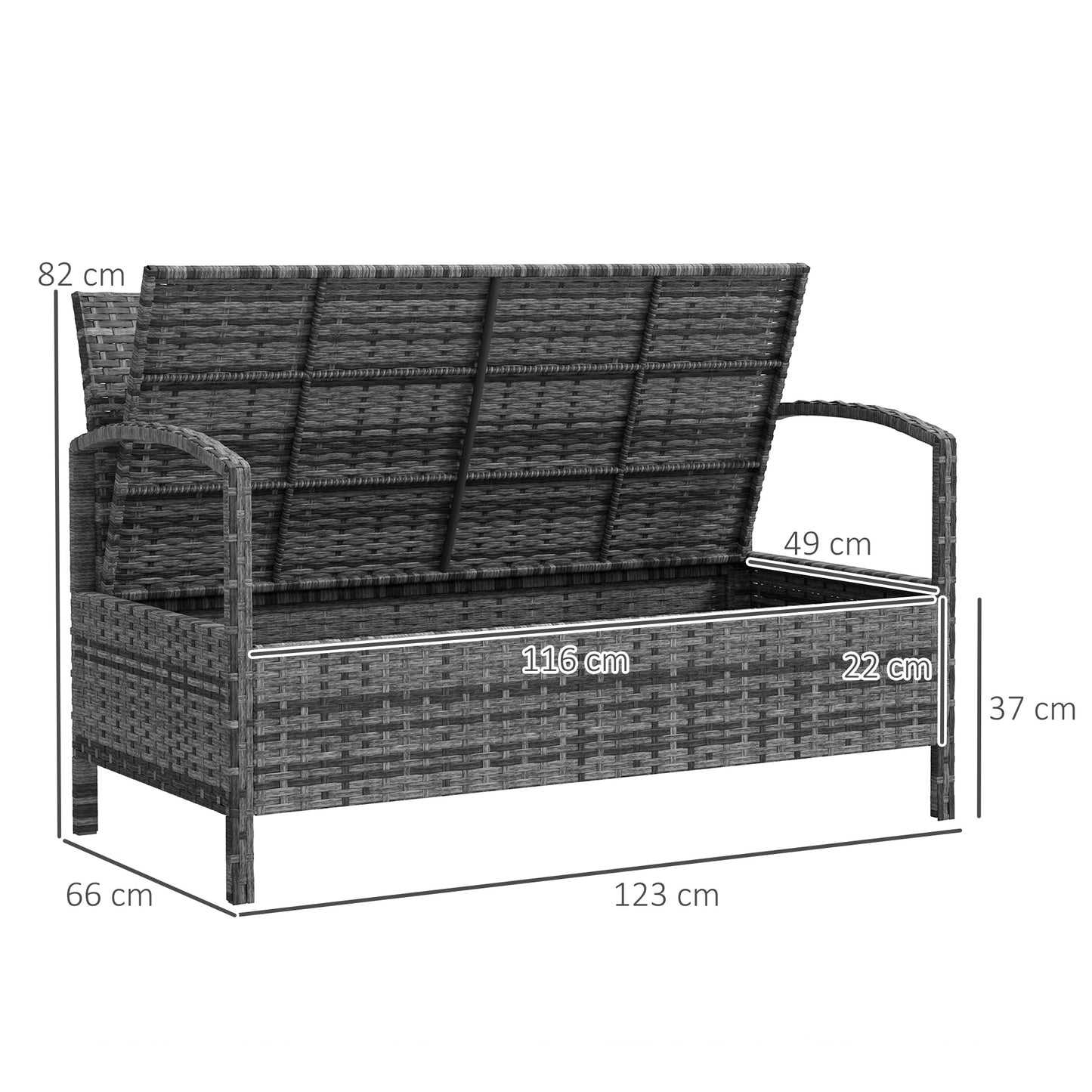 125L Storage Garden Bench, with Cushion - Grey