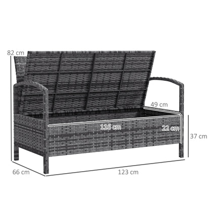 125L Storage Garden Bench, with Cushion - Grey
