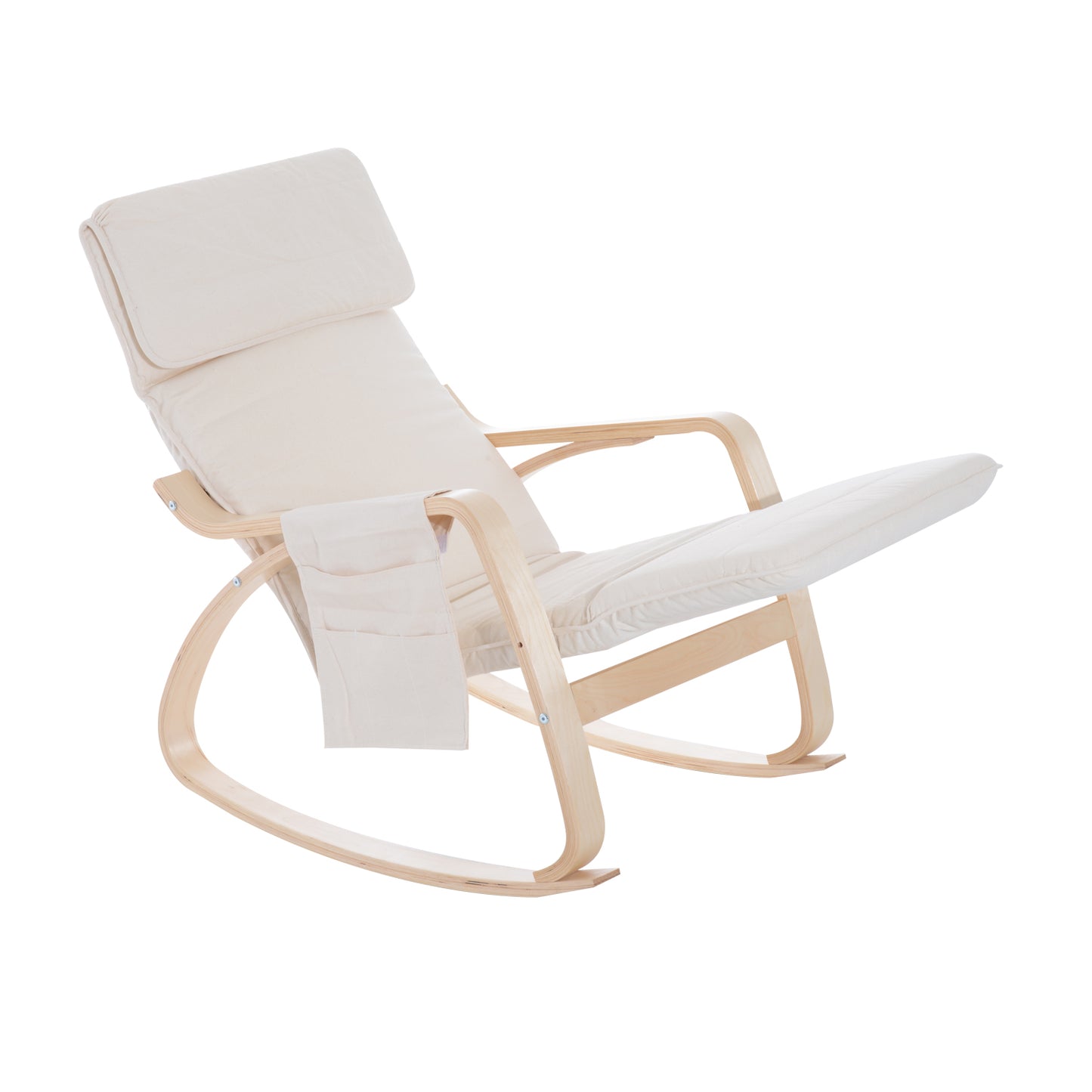 Rocking Lounge Chair Recliner Relaxation Lounging Relaxing Seat with Adjustable Footrest, Side Pocket and Pillow, Cream White