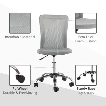 Office Chair, Armless Desk Chair, Adjustable Computer Swivel Chair with Rolling Wheels and Mesh Back for Home Work Study