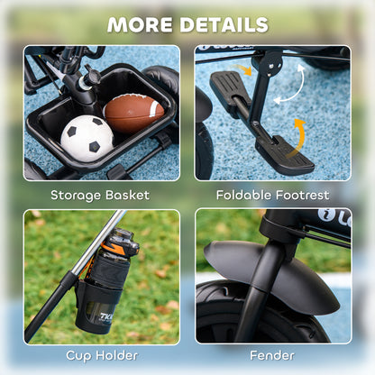 6 in 1 Tricycle for Kids with 5-point harness straps, Removable Canopy, Dark Blue