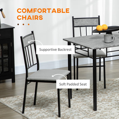 Five-Piece Marble Effect Dining Table Set - Grey/Black