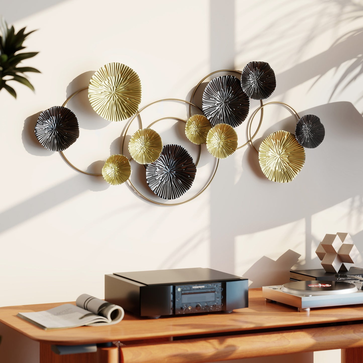 Metal Wall Art, Modern Hanging Wall Decor with Multi-Disc Design for Living Room