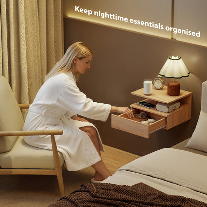 Set of Two Floating Bedside Tables - Oak
