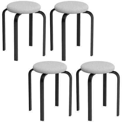 Stackable Stools Modern Cushioned Round Backless Stools Set of 4 Kitchen Dining Room Grey