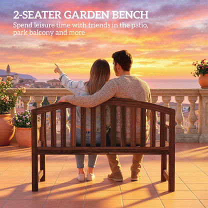2 Seater Wooden Garden Bench with Armrest, Outdoor Furniture Chair for Park, Balcony, Carbonised Finish