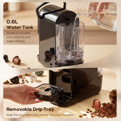 Pod Coffee Machine for Nespresso, Dolce Gusto Capsule & Ground Coffee, Small Semi Automatic Coffee Maker, 19 Bar, 0.6L