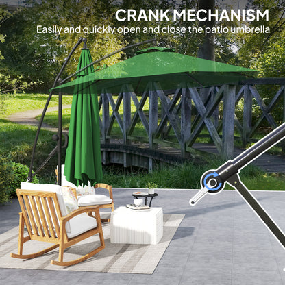 3(m) Garden Cantilever Parasol with Cover and Wind Protection Strap, Round Overhanging Umbrella with Crank Handle and Tilt