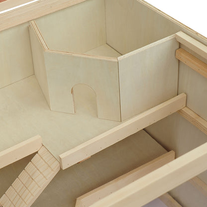Wooden Hamster Cage, Small Animals Hutch with Tray, Openable Top, Exercise Play House Pen, 115L x 57W x 55Hcm, Natural