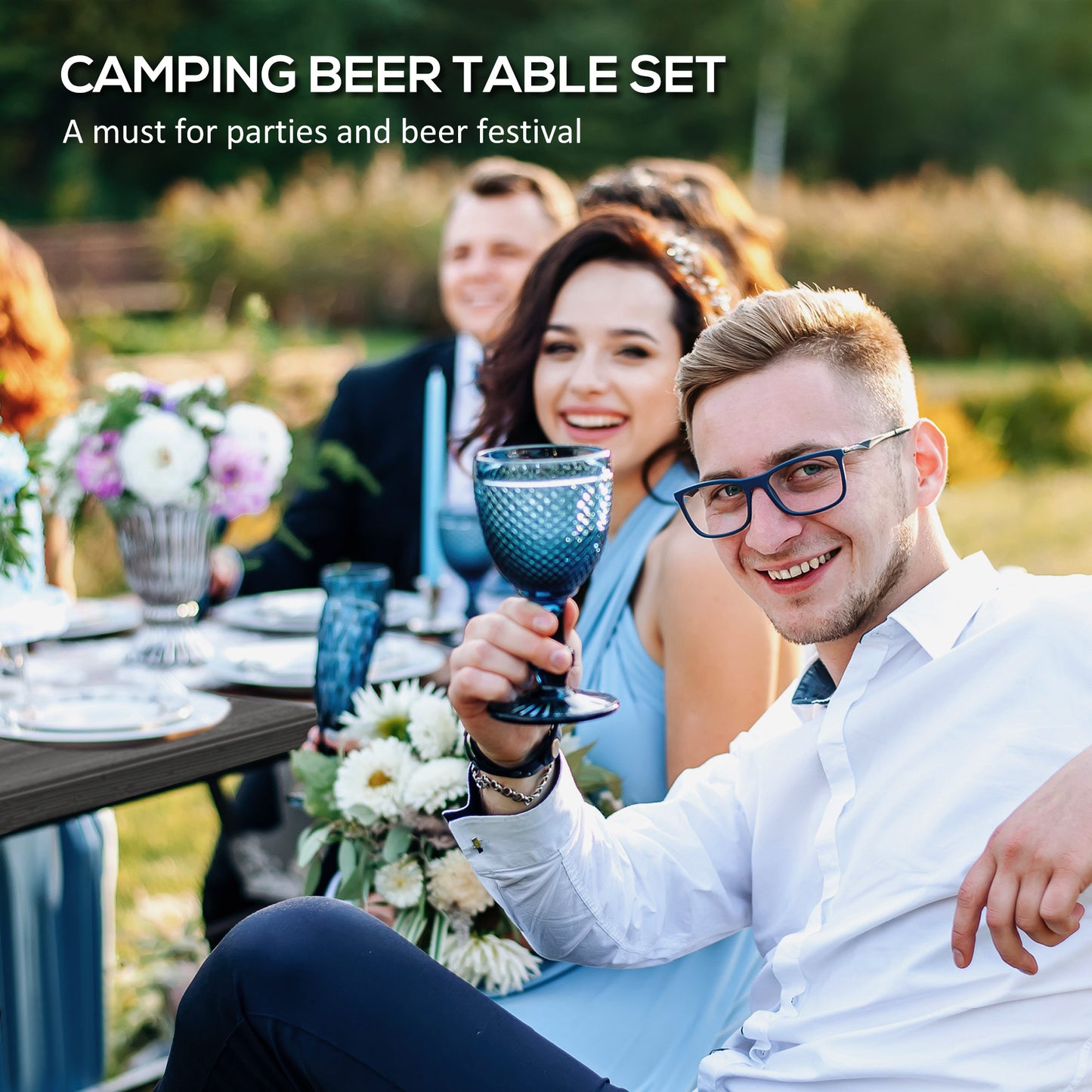 Folding Picnic Table with 2 Benches, 3-Piece Portable Garden Furniture Set for 4, Dining Table Set with Plastic Top