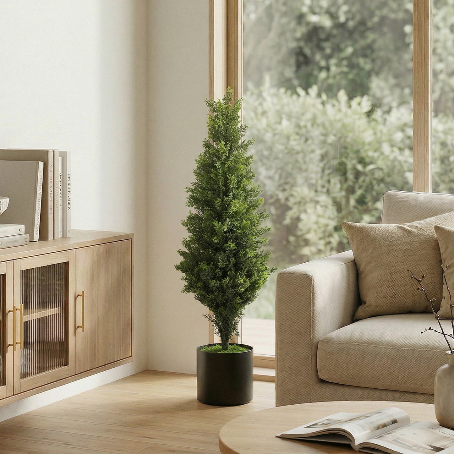 Set of 2 Decorative Artificial Plants Cypress in Weighted Pot, Fake Plant with 564 Leaves, 90cm