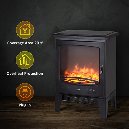 Tempered Glass Casing Electric Fireplace, Freestanding Electric Fire with Realistic Flame Effect, Log Burner