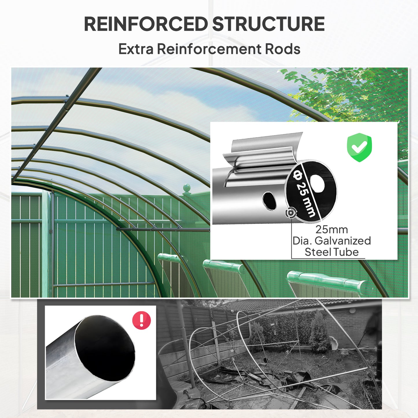 Polyethylene Upgraded Structure Walk-in Polytunnel Greenhouse, 6 x 3 m, Green
