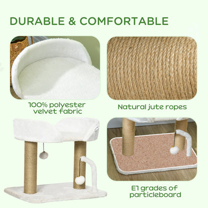 42cm Indoor Cat Tree, with Toy Balls, Jute Scratching Post - White