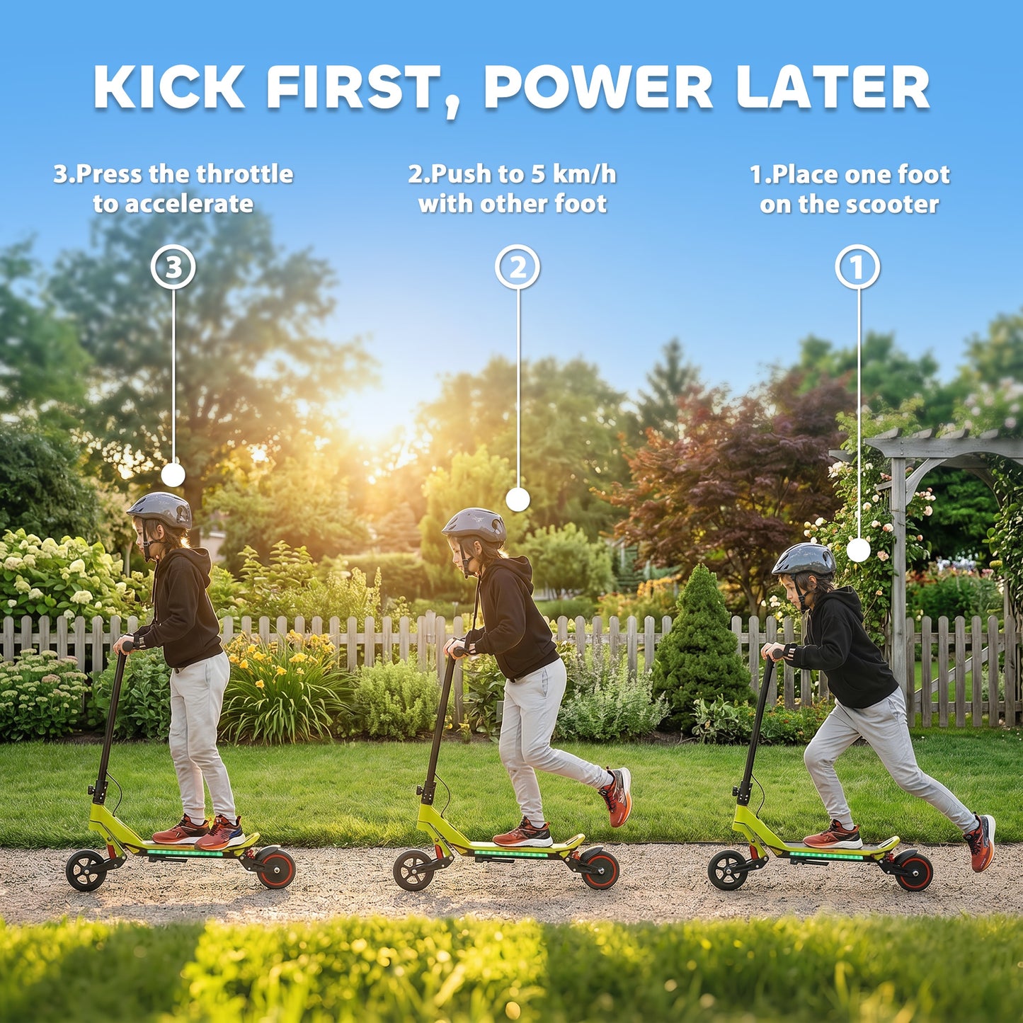 Electric Scooter for Kids, Foldable E Scooter for Age Age 6+ with LED Display, RGB lights, Up to 16km/h, Green