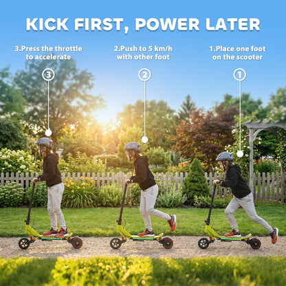 Electric Scooter for Kids, Foldable E Scooter for Age Age 6+ with LED Display, RGB lights, Up to 16km/h, Green