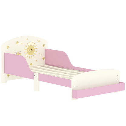 Toddler Bed with Storage, Guardrails, Sun Design, for Ages 3-8 Years, Fits 140 x 70cm Mattress