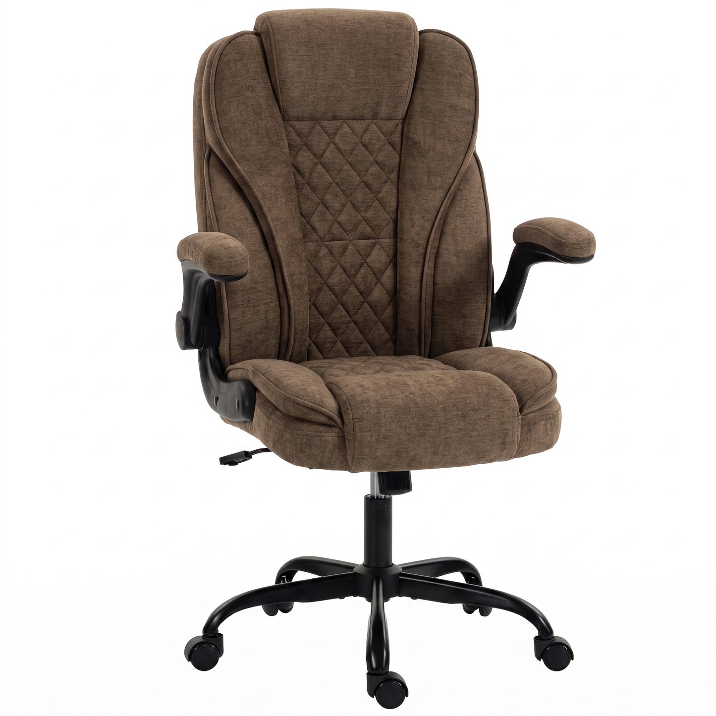 Office Chair, Ergonomic Desk Chair with Flip-up Armrest, Pocket Springs, Swivel Wheels, Adjustable Height, Brown