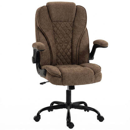 Office Chair, Ergonomic Desk Chair with Flip-up Armrest, Pocket Springs, Swivel Wheels, Adjustable Height, Brown