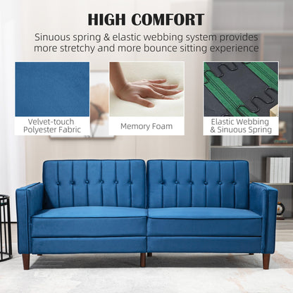 Velvet-Feel Three-Seater Sofa Bed - Blue