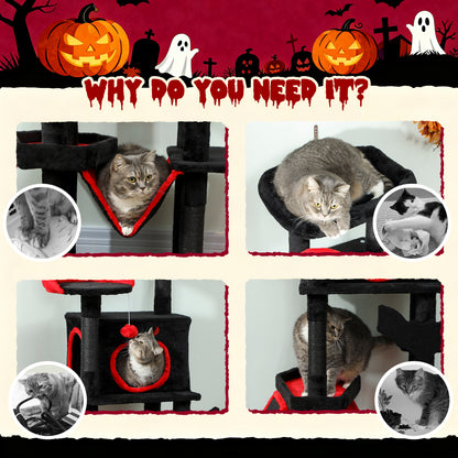 Gothic Cat Tree, 152 cm Multi-Level Cat Tower for Large Cats with Coffin Bed, Large Condo, for Halloween