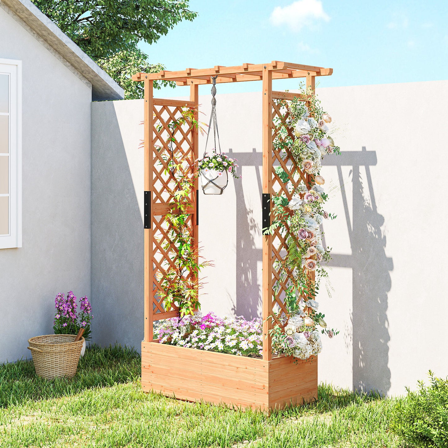 Fir Wood 110 x 44 cm Planter and Trellis Garden Bed