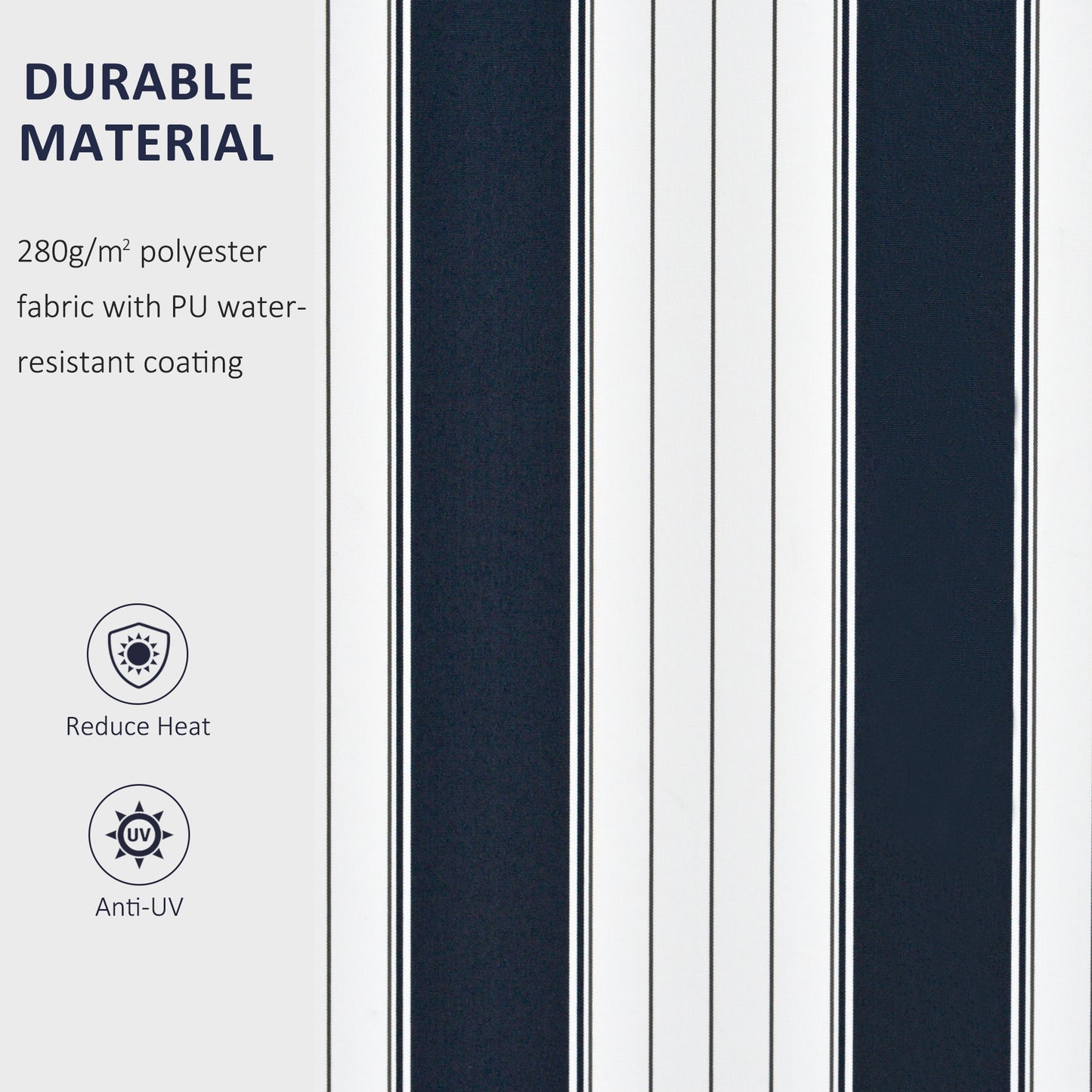 Manual Retractable Awning, 3.5x2.5 m-Dark Blue/White Stripes