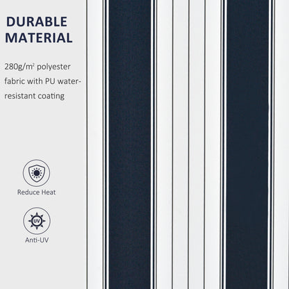 Manual Retractable Awning, 3.5x2.5 m-Dark Blue/White Stripes