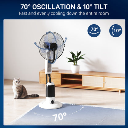 Pedestal Fan with Water Mist Spray 3 Speeds 2.8L Water Tank, White