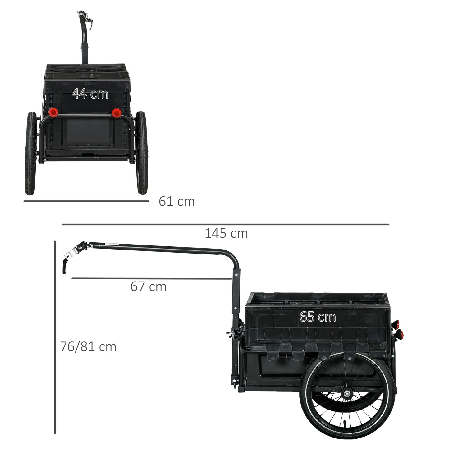 Steel Trailer for Bike, Bicycle Cargo Trailer with 65L Foldable Storage Box and Safe Reflectors, Max Load 40KG, Black