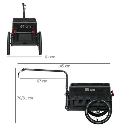 Steel Trailer for Bike, Bicycle Cargo Trailer with 65L Foldable Storage Box and Safe Reflectors, Max Load 40KG, Black