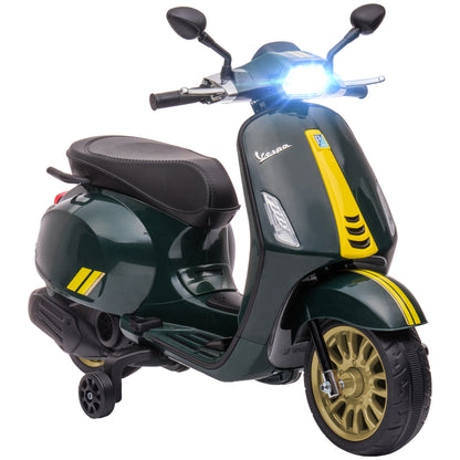 12V Vespa Licensed Kids Electric Motorbike w/ Music, Lights, FM Radio, for 3-6 Years - Green