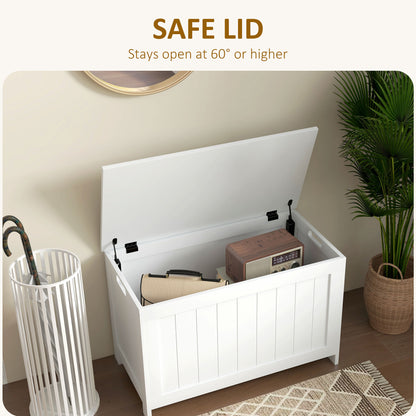 Storage Chest, Modern Storage Trunk with 2 Safety Hinges and Cut-out Handles, Wooden Toy Box for Living Room, Entryway