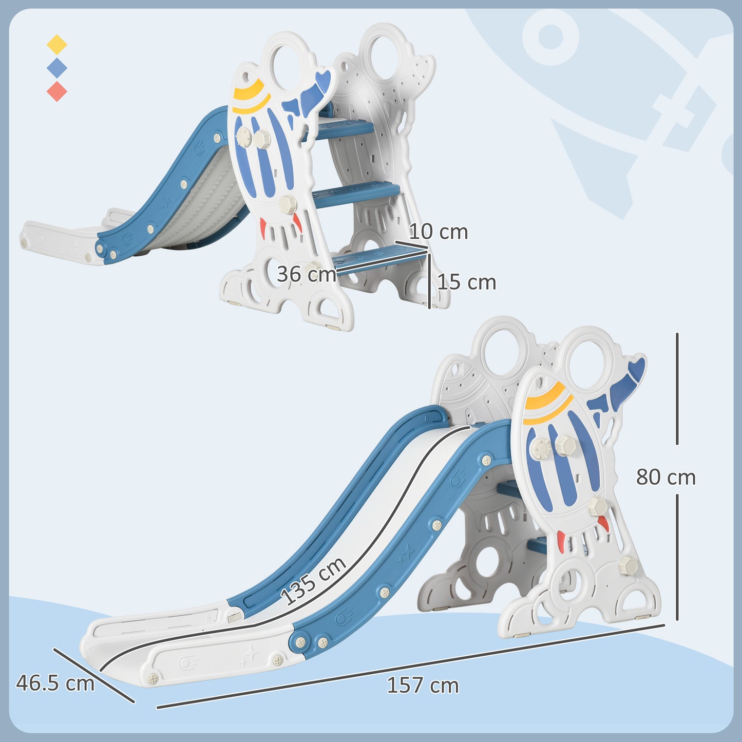 Space-Themed Baby Slide, Indoor Freestanding Kids Slide, for Ages 1.5-3 Years - Blue