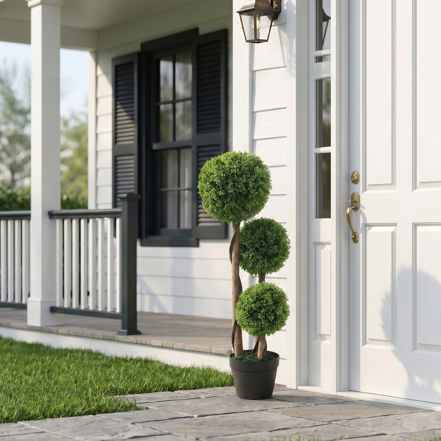 Decorative Artificial Trees Boxwood Ball Topiary Trees Set of 2 in Pot, Fake Plants for Home Indoor Outdoor Decor