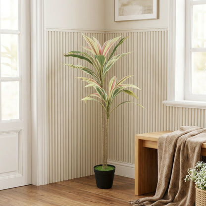 90 cm Artificial Cordyline Tree in Moss Effect Pot, Realistic PEVA Faux Plant, Yellow