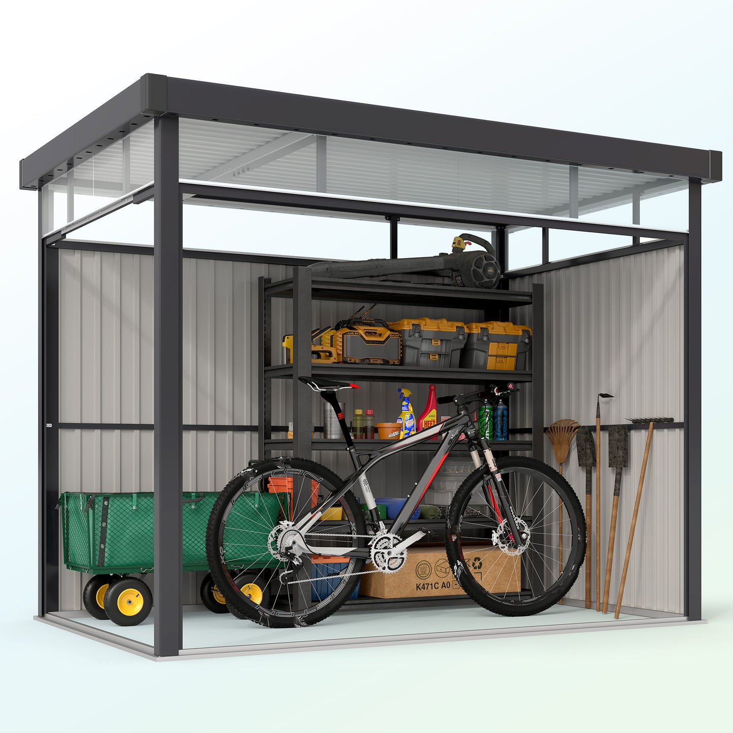 5.3 x 8.5ft Galvanised Steel Garden Shed, Metal Shed with Roof Windows
