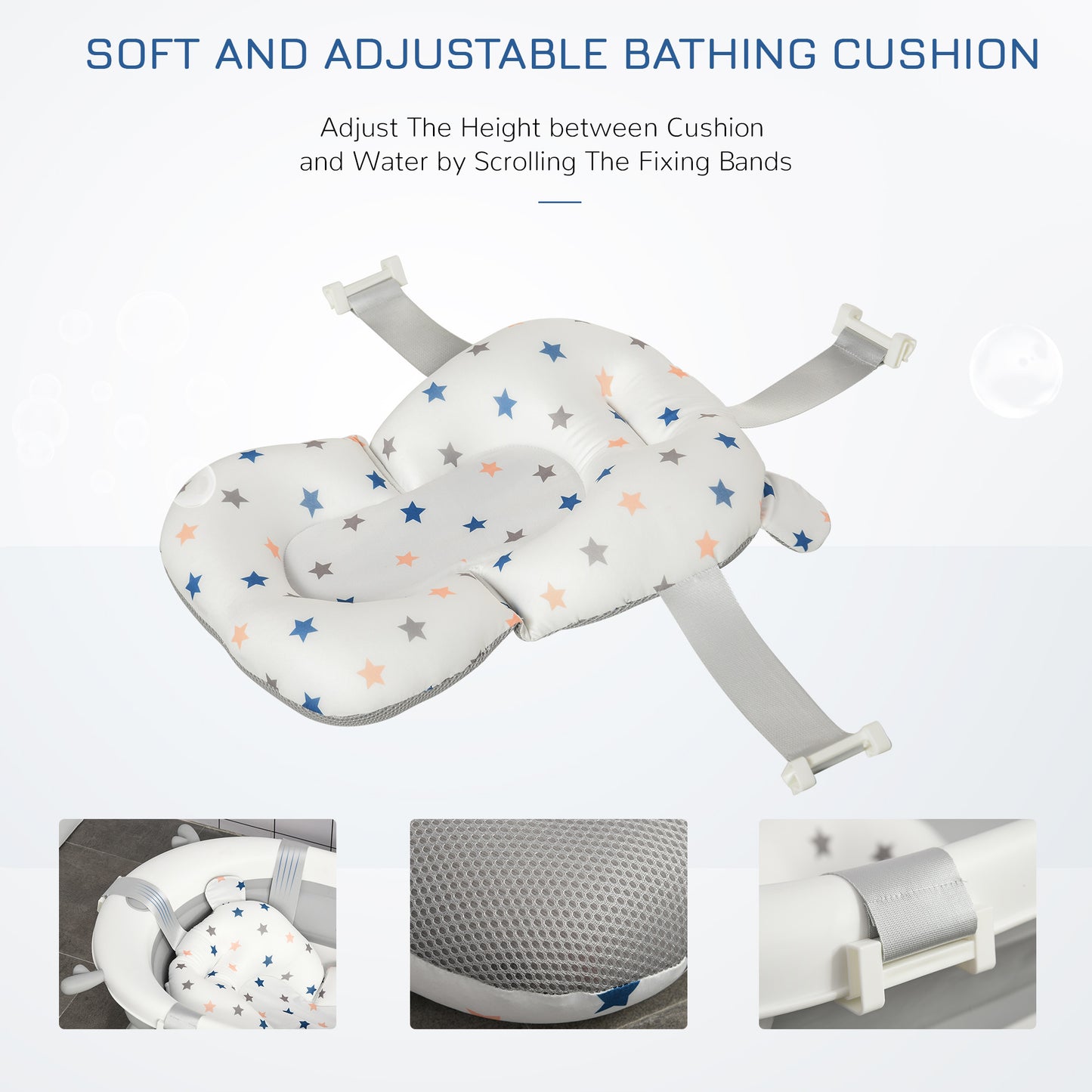 Foldable Baby Bathtub Set, Collapsible Bath Tub with Thermostatic Water Plug, Non-Slip Support, Cushion Pad, Drain Plugs