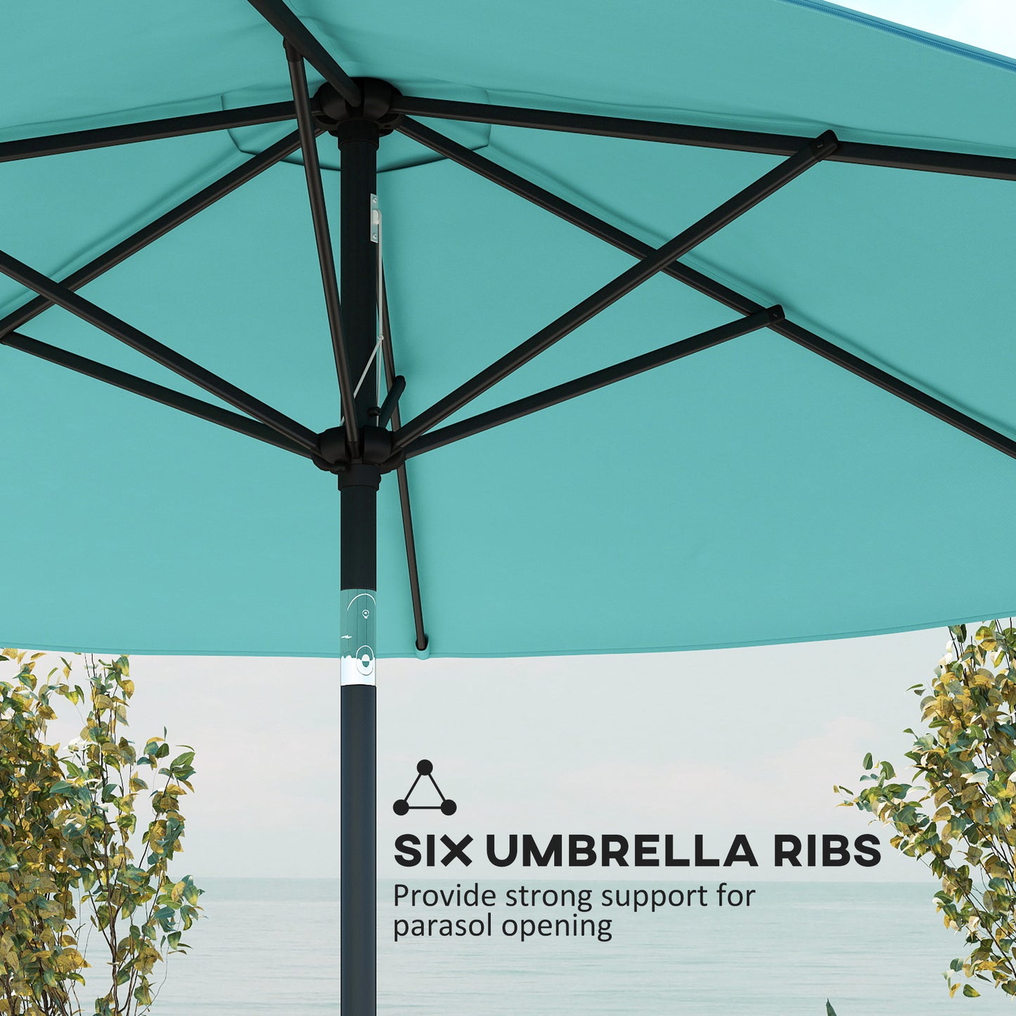 2.6 m Garden Parasol Umbrella with Aluminium Pole, Outdoor Patio Umbrella with Tilt and Crank, Vent, Turquoise
