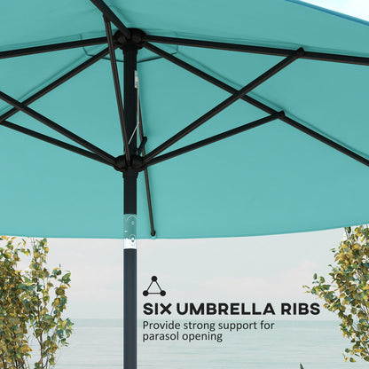 2.6 m Garden Parasol Umbrella with Aluminium Pole, Outdoor Patio Umbrella with Tilt and Crank, Vent, Turquoise