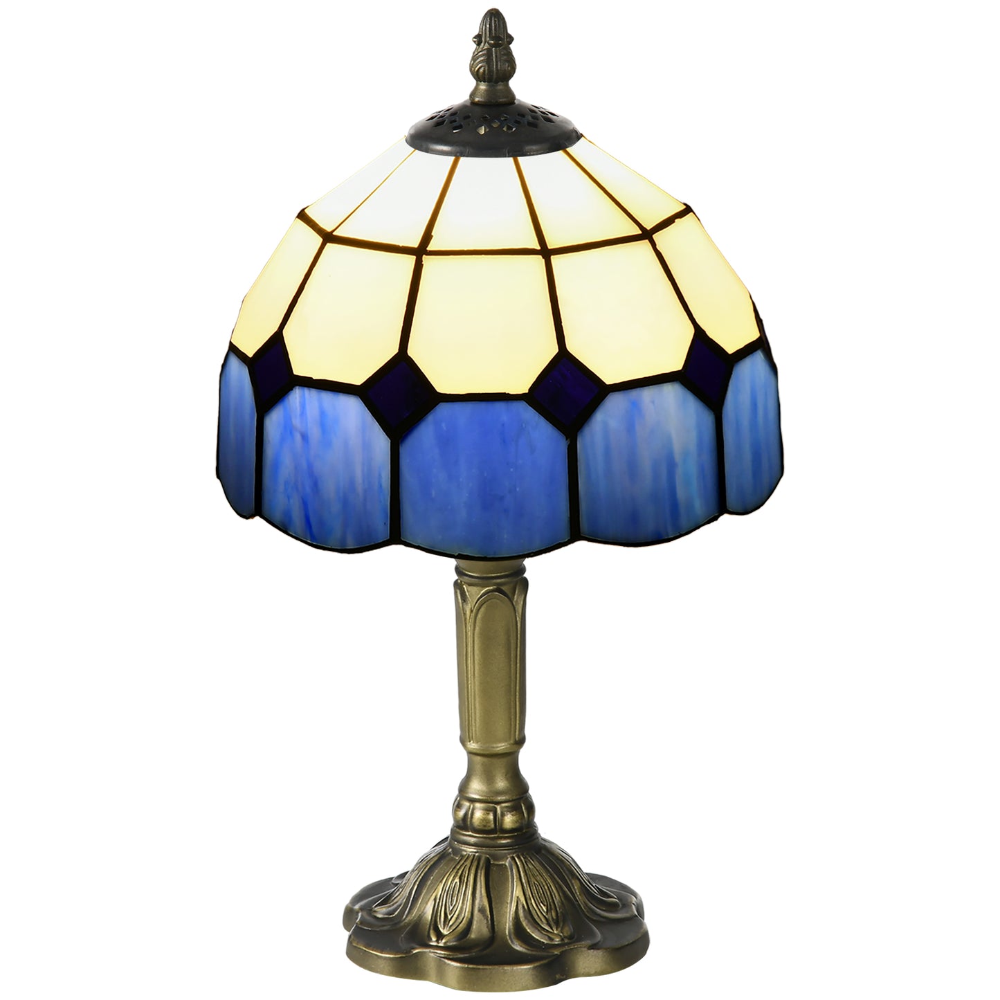 Handmade Art Deco Glass Table Lamp - White/Blue