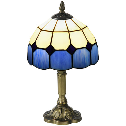 Handmade Art Deco Glass Table Lamp - White/Blue