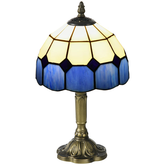 Handmade Art Deco Glass Table Lamp - White/Blue
