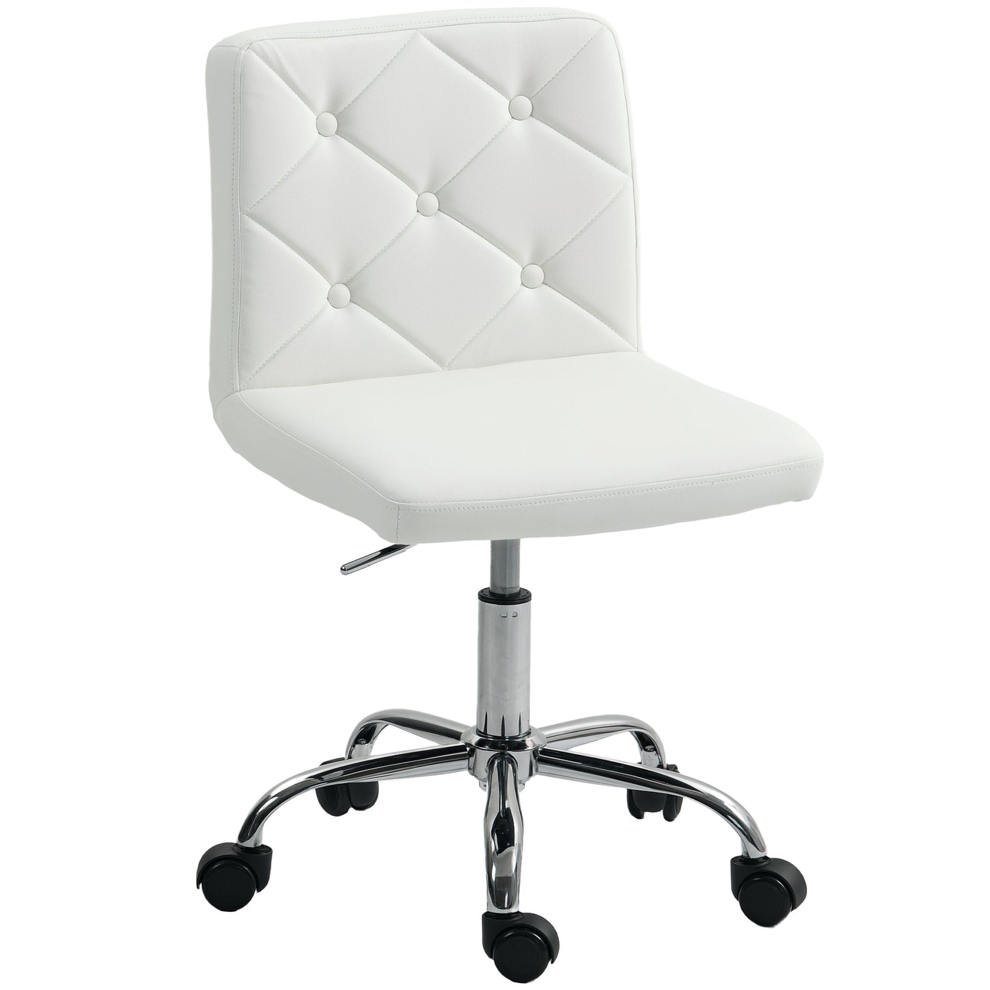 PU Leather Armless Office Chair, Modern Vanity Computer Swivel Chair with Rolling Wheels and Adjustable Height for Home Study