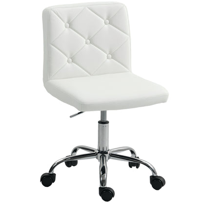 PU Leather Armless Office Chair, Modern Vanity Computer Swivel Chair with Rolling Wheels and Adjustable Height for Home Study